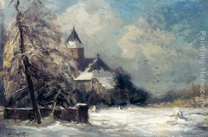 A Church In A Snow Covered Landscape painting - Louis Apol A Church In A Snow Covered Landscape art painting